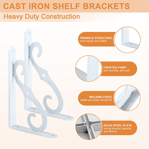 ETECHMART Decorative Shelf Brackets, 8 Inch Wall Mounted Floating Shelf Bracket for DIY Open Shelving, Pack of 4 L Shape Heavy Duty Rustic Iron Metal Corner Brace Shelf Supporter, White