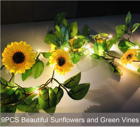 2 Pack Artificial Sunflower String Lights, Fielegen 40 LED 13 FT Sunflower Garland with Lights Battery Powered Flower Fairy String Lights for Indoor Bedroom Wedding Home Garden Decor