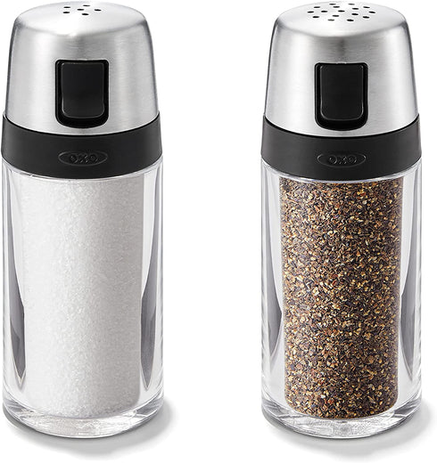 Oxo 1234780CL Salt and Pepper Shaker Set, Clear, Stainless Steel, 4.5-Inch