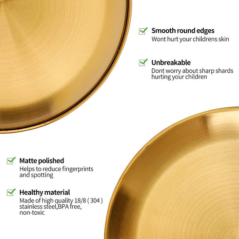 304 Stainless Steel Dinner Plate, Rutian 9" Metal Round 18/8 Dinner Dishes for Adults, Reusable and Dishwasher Safe, Serving Camping Salad Plate for Home,Outdoor Camping, Snack,and BBQ,Set of 4