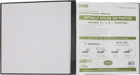 Pioneer Photo Albums 300-Pocket Post Bound Leatherette Cover Photo Album for 3.5 by 5.25-Inch Prints, Black