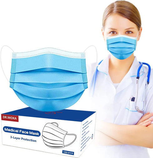100 Pack Premium Disposable Face Masks Medical Grade -3 Ply Face Mask for Adults -USA Made Masks, Comfortable,Soft, Breathable