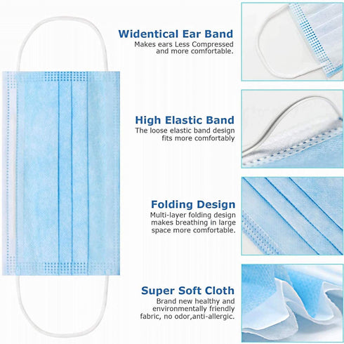 100 Pack Premium Disposable Face Masks Medical Grade -3 Ply Face Mask for Adults -USA Made Masks, Comfortable,Soft, Breathable