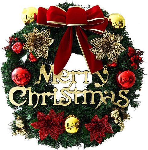 Tvoip Christmas Wreath Merry Christmas 12 Iches Front Door Ornament Wall Artificial Pine Garland for Party Decor
