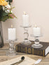 Lewondr Glass Candle Holders, 3 Pieces Crystal Clear Candlesticks with Elegant Design for Pillar Taper Candle and Tea Light, Home Table Living Room Wedding Party Decorations Home Décor - Clear