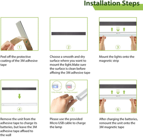 Tap Lights, OxyLED USB Rechargeable Dimmable 20-LED Wireless Mirror Lights, Portable Vanity Lights Night Light Bar with Touch Sensor, Safe Lights for Hallway, Bathroom, Bedroom, Kitchen