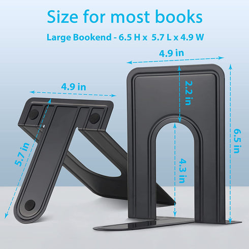 HappyHapi Bookend Supports, Heavy Duty Metal Black Bookend Support, 6 x 5 x 6 Inch, Set of 7 Pairs