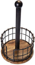 Pfaltzgraff Anvil Wire And Acacia Wood Paper Towel Holder, 13.25-Inch, Antique Black