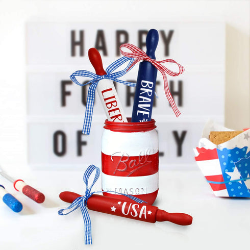 July 4th Patriotic Mini Rolling Pins Independence Day Decoration USA Brave Liberty Farmhouse Decorations Veterans Day Tiered Tray Decor Set of 3