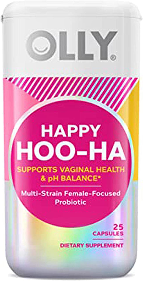 OLLY Happy Hoo-Ha Capsules, Probiotic for Women, Vaginal Health and pH Balance, 10 Billion CFU, Gluten Free - 25 Count