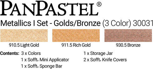 PanPastel 30031 Metallics Golds/Bronze 3 Color Ultra Soft Artist Pastel Set w/Sofft Tools