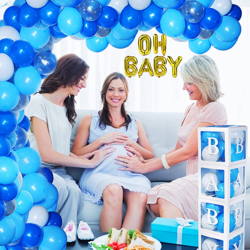 141 PCS Baby Shower Boxes Party Decorations Individual BABY Blocks Design for Boys Girls Baby Shower Decorations Gender Reveal Balloon Arch Kit Birthday Party Backdrop (Light Blue)
