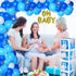 141 PCS Baby Shower Boxes Party Decorations Individual BABY Blocks Design for Boys Girls Baby Shower Decorations Gender Reveal Balloon Arch Kit Birthday Party Backdrop (Light Blue)