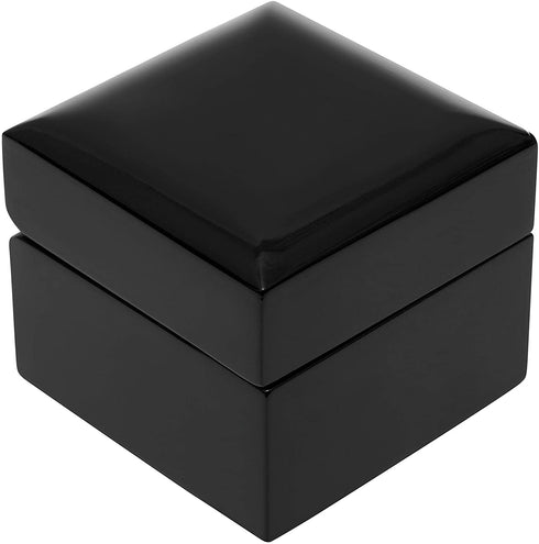 Noble Black Piano Wood Ring Jewelry Box with Two Piece Packer with Ribbon for Engagement, Proposal, Wedding Gift or Special Occasions