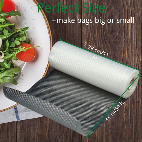 Vacuum Sealer Bags Rolls 2 Pack 11''x 50' ( total 100 Feet ) Make Custom-Sized BPA Free Heavy Duty for Sous Vide, Meal Prep