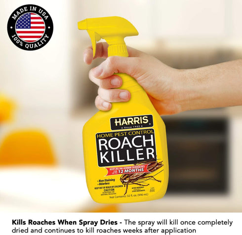 Harris Roach Killer, Liquid Spray with Odorless and Non-Staining 12-Month Extended Residual Kill Formula (32oz)