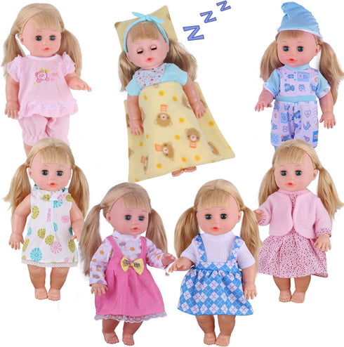 Young Buds Pack of 6 for 11-12-13 Inch Reborn Alive Baby Doll Clothes Outfits with Pillow Quilt Sheet Accessories Birthday Xmas Gift