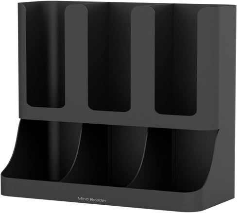 Mind Reader 6 Compartment Upright Breakroom Coffee Condiment and Cup Storage Organizer, Black, 13.5 x 4.30 x 12