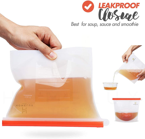 Homelux Theory Reusable Silicone Food Storage Bags | LEAKPROOF, AIRTIGHT | 100% Food Grade Silicone | Keep fruit, snacks, veggie, sandwich fresh | travel picnic lunch (2 Large + 2 Medium + 2 Small)