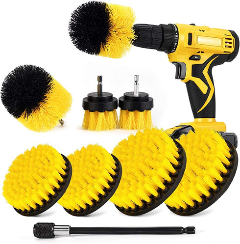 Shieldpro Drill Brush Attachment Set,Power Cleaning Scrub Brush,All Purpose Drill Brushes with Extend Long Attachment for Bathroom and Kitchen Surface,Grout,Tub,Shower,Tile,Corners, Automotive-Yellow