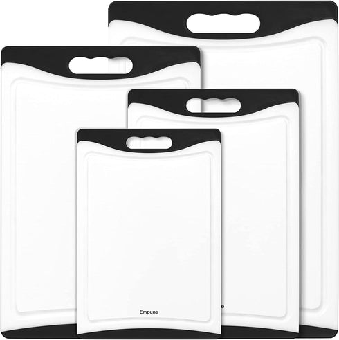 Extra Large Cutting Boards, Plastic Cutting Boards for Kitchen (Set of 4) Cutting Board Set Dishwasher Chopping Board with Juice Grooves Easy-Grip Handles, Black, Empune
