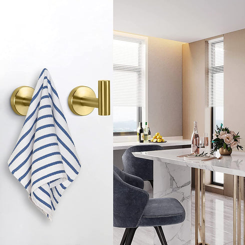 NearMoon Bath Towel Hooks- SUS 304 Stainless Steel Robe Hook Holder, Heavy Duty Coat Hook for Bathroom Livingroom Hotel Kitchen Garage, Wall Mounted- 4 Pack (Brushed Gold)