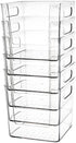 Hedume 6 Pack Plastic Open Front Food Storage Bin, 6.5" Wide Clear Pantry Organizer Bins with Cutout Handles, Household Food Storage Basket for Kitchen, Countertops, Refrigerator, Cabinets