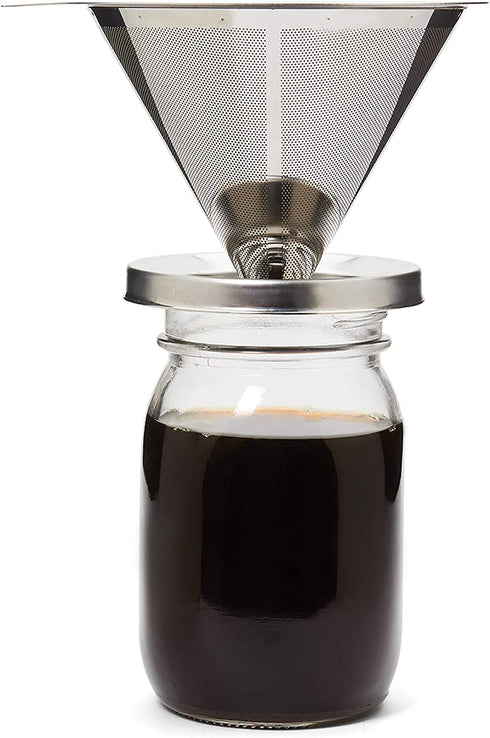Jarware Stainless Steel Pour Over Coffee Drip Filter for Regular & Wide-Mouth Mason Jars