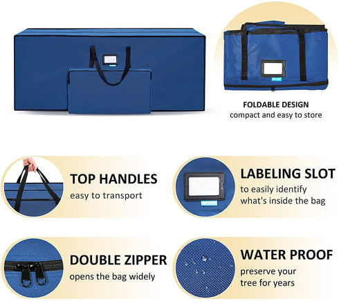 Christmas Tree Storage Bag, Assembled Holiday Tree, Waterproof Christmas Tree Storage, Fits Up to 7.5 ft Tall Artificial Disassembled Trees, Extra Large Heavy Duty Storage Container with Handles (Navy, 47"x15"x20")