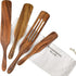 Wooden Spurtle Set, Teak Spurtles Kitchen Tools, Wooden Spatula for Cooking, Wood Utensils Set of 4, Non Stick Cookware for Serving, Stirring, Mixing, Scraping, Scooping, Healthy and Heat Resistant.