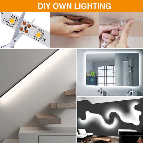 White LED Strip Light, Dimmable 12 Volt LED Light Strip White, 6000K Daylight Super Bright LED Tape Lighting, for Bedroom, Kitchen, Closet, Under Cabinet, Vanity Mirror, Indoor Only, CT Capetronix