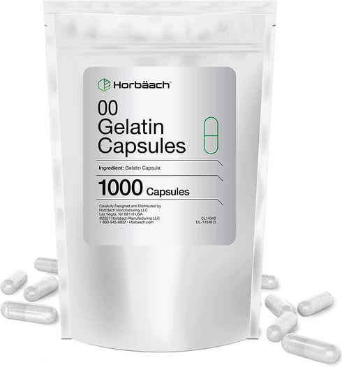 Clear Size 00 Empty Capsules | 1000 Gelatin Capsules | Resealable Bag | Non-GMO, Gluten Free | by Horbaach