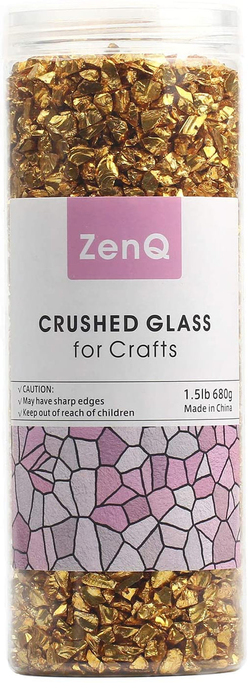 ZenQ Crushed Glass for Crafts, Resin Art. Gold, 1.5 lbs