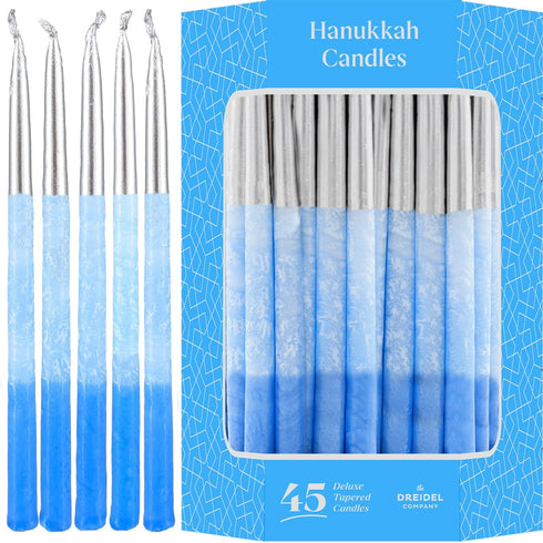 Dripless Hanukkah Candles Metallic Silver, Blue, & Light Blue Deluxe, Hand-MadeTapered Decorations, Chanukkah Menorah Candles for All 8 Nights of Chanukah