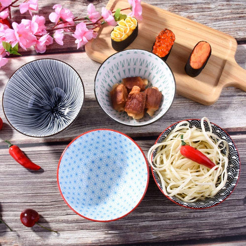 Japanese Style Ceramic Rice Bowls set of 4 Color For Dessert Snack Cereal Soup