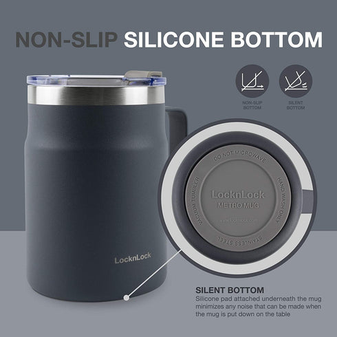 LocknLock Stainless Steel Double Wall Insulated with Handle, Lid, 16 oz, Navy Metro Mug