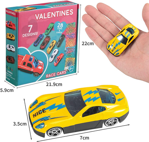 28 Valentines Day Gifts Cards with Die-Cast Racing Cars Vehicle for Kids Party Favor Supplies, Classroom Exchange Prizes, Valentine Greeting Card?Valentine Exchange Gifts?Game Prize