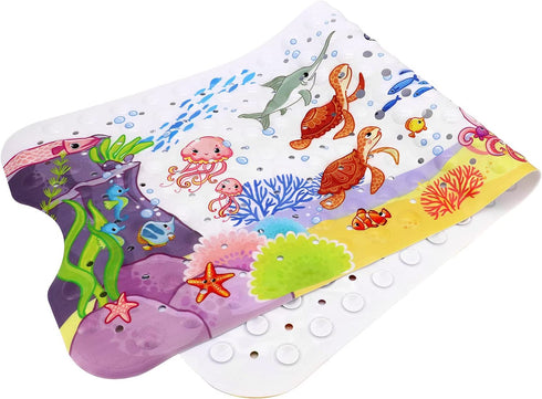 JJoexyfit Bath Mat for Kids Toddler Baby, Extra Long 100x40cm Non-Slip Baby Shower Bath Mat with Suction Cups (Ocean Animal-Horizontal)