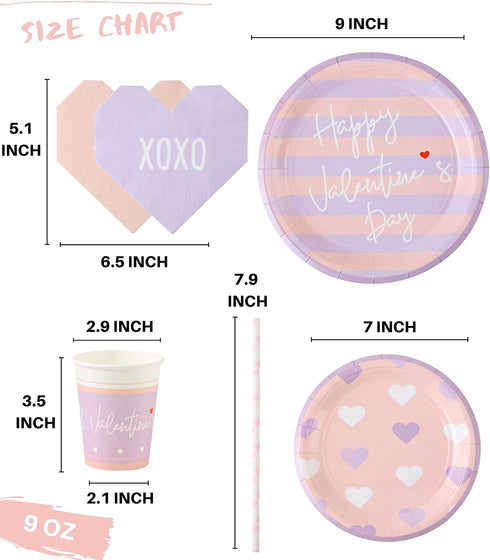 Valentines Day Plates and Napkins and Cups - Serves 16 - Valentine Decor Party Supplies Paper Straws Valentines Day Decor Valentine's Day Decorations