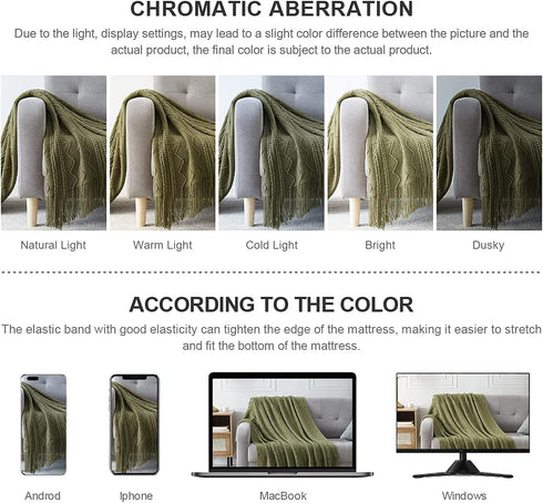 BOURINA Throw Blanket Textured Solid Soft Sofa Throw Couch Cover Knitted Decorative Blanket, 50"x60" Olive