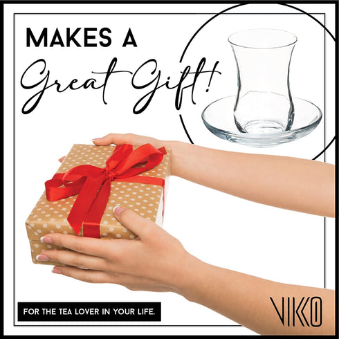 Vikko Turkish Tea Glasses & Saucers: 4 Oz Turkish Tea Cups - Turkish Glass Tea Set For Six - Tea Cup Glass - Clear Glass Tea Cups And Saucers - Turkish Tea Cup Set - Tea Set Moroccan - 6 Cups+6 Plates