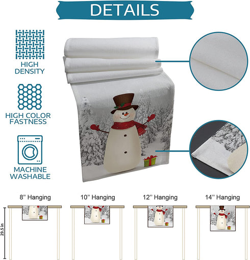 Gogobebe Christmas Table Runner 36 inches Long Snowman and Gift White Kitchen Table Runner for Dining Table Cotton Linen Table Runners for Party Home Decoration 13x36in