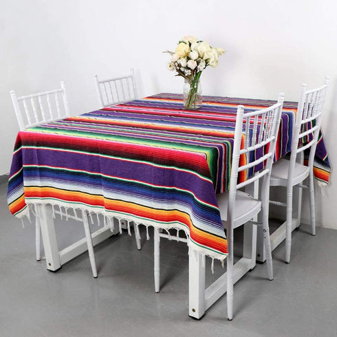 OurWarm Mexican Serape Tablecloth Fringe Cotton Mexican Blanket, Handwoven Fiesta Tablecloth for Mexican Party Cinco de Mayo Decorations, 84 x 59 Inch
