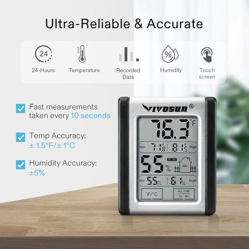 VIVOSUN 2 Pack Digital Indoor Hydrometer Grow Tent Thermometer Thermostat with Humidity Gauge, Temperature & Humidity Monitor Meter for Plants, Indoor, Home, Office; Button Battery Included