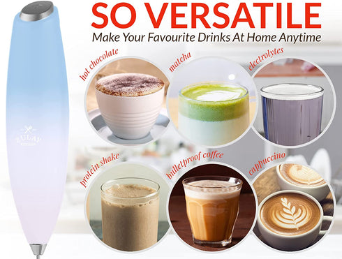 Zulay Milk Frother for Coffee with Upgraded Titanium Motor - Handheld Frother Whisk, Milk Foamer, Mini Blender and Electric Mixer Coffee Frother for Frappe, Latte, Matcha, No Stand - Cloud