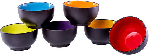 Klikel 6 Pack of Soup Bowls - Dishwasher And Microwave Safe Ceramic Bowl Set - Black With Color Inside - Large 18oz - 5 1/2 Inch Round