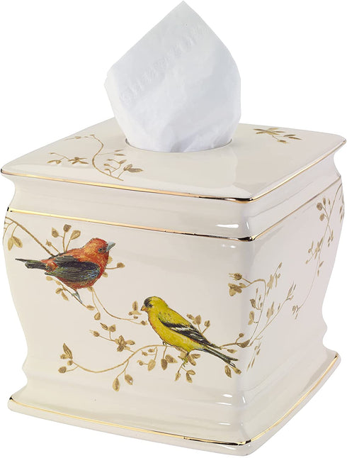 Avanti Linens Gilded Birds Collection, Tissue Cover, Ivory