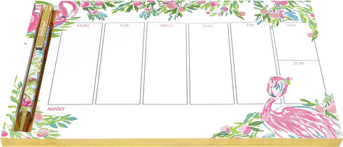 Lilly Pulitzer Undated Weekly Planner Desk Pad and Black Ink Pen, Notepad Includes 52 Sheets for 1 Year of Planning, Floridita