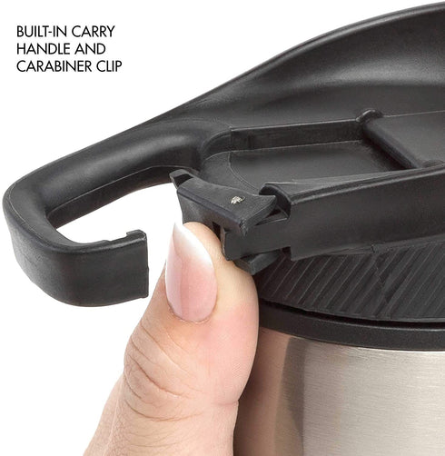 Primula Commuter Thermal Coffee Mug Water Bottle with Multifunction Carabiner Lid, 16 Oz, Brushed Stainless Steel