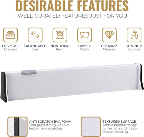 Rapturous 3 Pack Kitchen Drawer Divider - 2.5 Inch High and Expands from 13-22 Inch Adjustable Utensil Drawer Organization - Use for cutlery Silverware flatware and Bedroom, Bathroom or Office Drawers